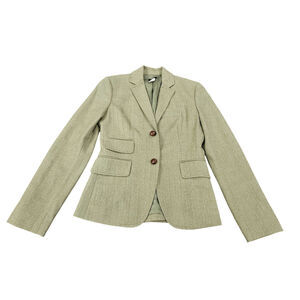 J Crew Herringbone Blazer Green 100% Wool Jacket Preppy Schoolboy Sz 4